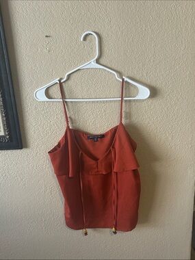 One Clothing Rust Orange Cold Shoulder Tassel Tank Top Boho Festival Medium